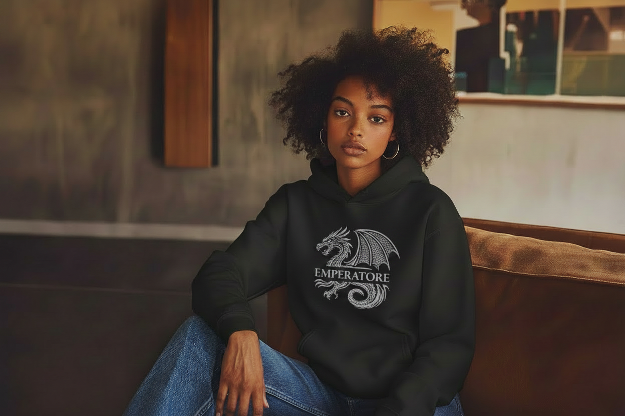 Media Section - Black Hoodie with Centred B&W EMPERATORE Logo